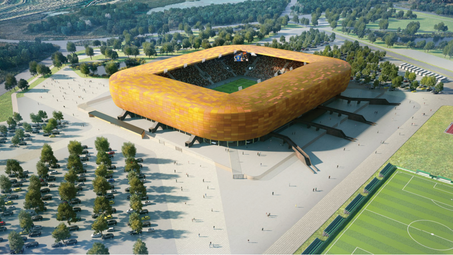 El estadio futurista que «se construye» en Mendoza y se monta en San Luis